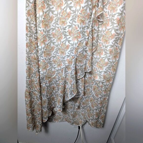Jessakae Dress Maxi Ruffle Mute Floral 3/4 Smock Sleeve Flowy Faux Wrap Sz m - Picture 4 of 12